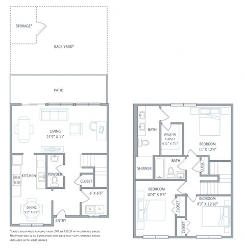 Floor plan for 2 beds, 2.5 baths, 1365 sqft